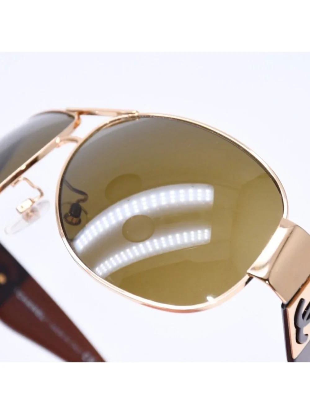 Chanel Side CC Logo Teardrop Sunglasses Metal Acetate Brown Gold Eyewear